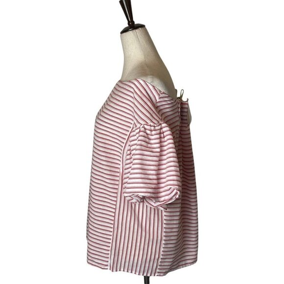 Umgee Red‎ And White Striped Balloon Sleeve Off The Shoulder Blouse Size S - Picture 4 of 10